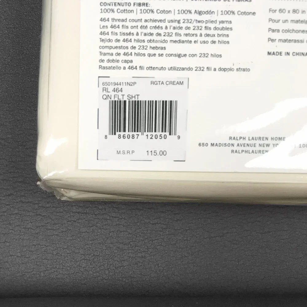 NEW $115 Ralph Lauren Cotton Percale Sheet!  Flat Queen  RGTA Cream